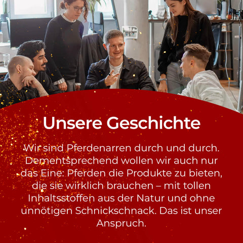 Fünf Personen sitzen in einem modernen Büro und diskutieren lächelnd über Muskelaufbau und geben Tipps zur optimalen Magnesiumversorgung, inspiriert durch das Sport Balance Bundle von Pferdegold®.