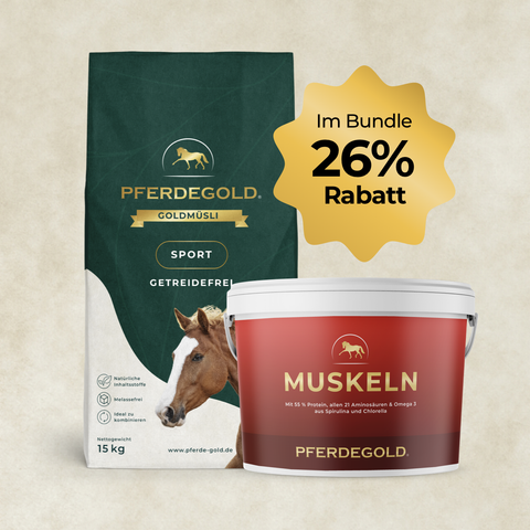 Das Pferdegold Sport Bundle: Muskelprotz getreidefrei (Sport Getreidefrei / Muskeln) bietet einen 26% Rabatt, ideal für den Muskelaufbau.