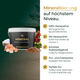 Eine Wanne Pferdegold® Mineral 2.0 & Gelenke Muschelfrei mit biologischen Spurenelementen und natürlichen Inhaltsstoffen, die seine Vorteile als muschelfreie Alternative für Pferde hervorheben.