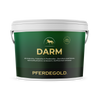 Grüner Pferdegold Darm Ergänzungsbecher für Pferde mit einem goldenen Pferdelogo und deutschem Text auf dem Etikett.