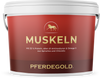 Pferdegold® Muskeln 25% Rabatt von Pferdegold: Eiweißergänzung für Pferde im roten Eimer mit weißem Deckel und Griffen, ideal für Muskelaufbau Pferd.
