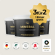 Drei schwarze Eimer Pferdegold® Mineral 2.0 3für2 mit dem Sonderangebot "3 für 2, 1 Eimer gratis" und Starburst.