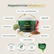 Abgebildet ist ein Becher Pferdegold® Stressbalance (Darm + Nerven) mit den wichtigsten Inhaltsstoffen und Eigenschaften, wobei die Unterstützung von Stress, Nerven und Verdauung im Vordergrund steht.