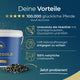Infografik zu Pferdegold® Senioren Spezial - Gelenke, Mineral, Stoffwechsel: Vorteile, Sternebewertung, 100.000 glückliche Pferde und natürliche Inhaltsstoffe.