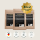 Drei Pferdegold® Mineral Nachfüller 3für2-Beutel in Braun mit einem „3 für 2“-Aktionsaufkleber und Symbolen für die Produktvorteile.
