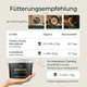 Infografik mit Fütterungsempfehlungen für Pferdegold® Mineral 2.0 Nachfüllpack 3kg, einschließlich Richtlinien zur Dosierung und Dauer.