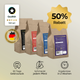 Vier Beutel Pferdegold® Trainingsbundle - Nerven, Gelenke, Mineral, Muskeln mit deutschem Etikett, Omega-3-Zusatz, Vitaminen und Mineralien, Qualitätssiegel, 50% Rabatt und Symbolen, die die wichtigsten Vorteile hervorheben.