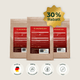 Drei braune „Pferdegold® Muskeln+“-Nachfüllpackungen (3er-Pack) mit einem 30-prozentigen Rabatt-Siegel und darunter Symbolen, die die Produktmerkmale hervorheben.