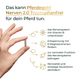 Hand hält Kapsel; daneben Text über die Vorteile von Pferdegold Nerven 2.0, einem Nahrungsergänzungsmittel zur Beruhigung und Unterstützung des Nervensystems bei Pferden.