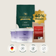Pferdegold® Sport Balance Deluxe Pferdefutter mit einem 40 %-Rabatt-Siegel und den unten abgebildeten Qualitätssiegeln.