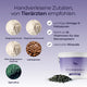 Sport Balance Deluxe von Pferdegold®: Inhaltsstoffe für Pferdefutterzusätze, darunter Pulver und Samen, mit hervorgehobenen wichtigen Nährstoffen und Mineralien.